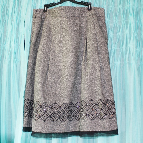 LOFT Dresses & Skirts - Ann Taylor Loft Gray Wool Skirt Embellishments 12